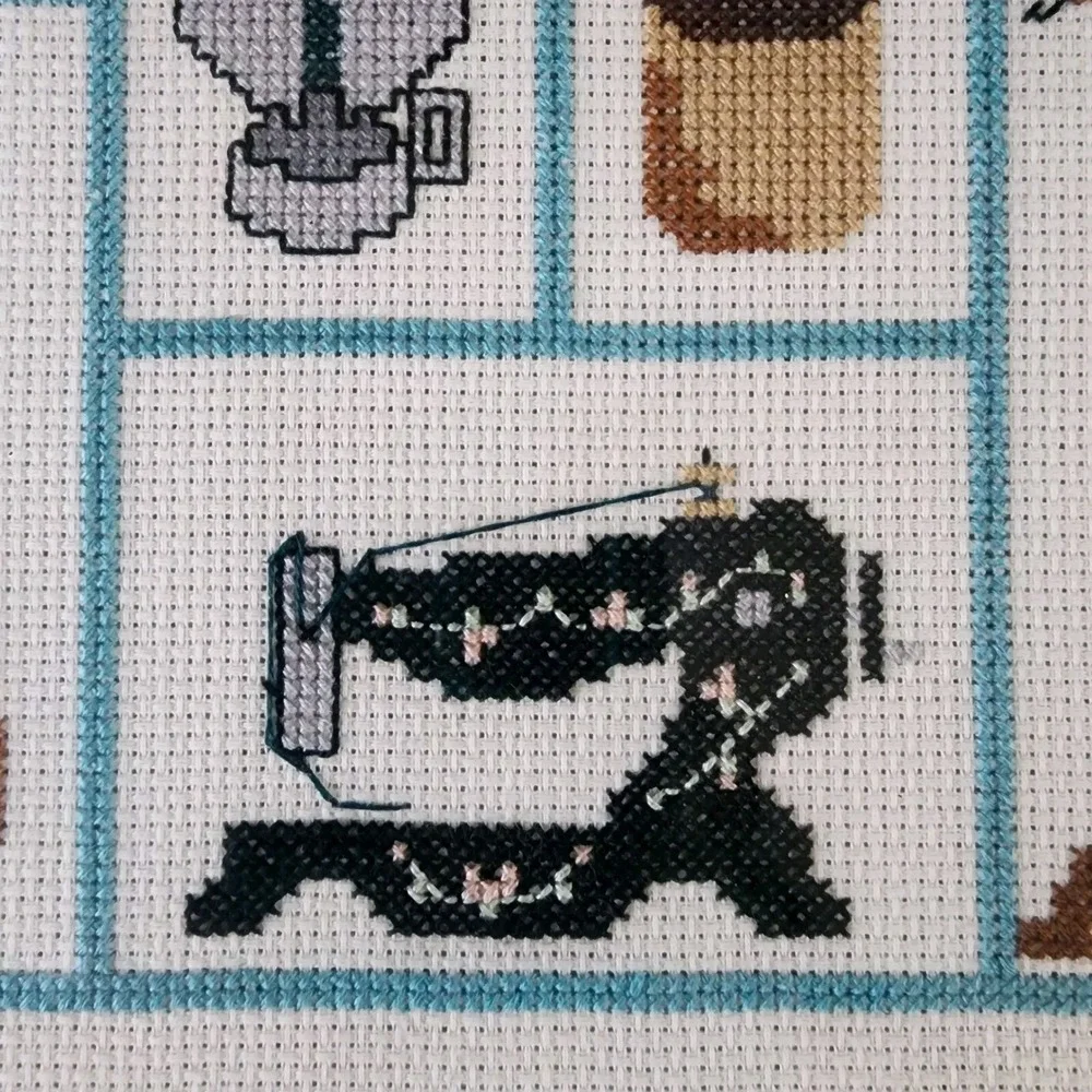 Nostalgic Designs Cross Stitch Framed Picture Cottage Cabin Sewing Machine Churn - Picture 2 of 16